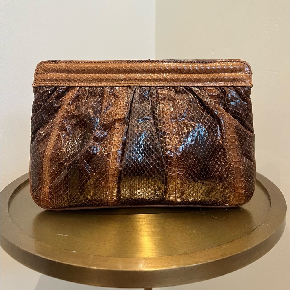🧡 Vintage Aspects Cognac Brown Snakeskin Shoulder Bag/Clutch